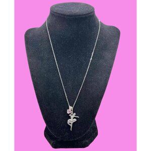 Sterling Silver Ballerina Necklace 17" Heart Shape Pink Crystal & Chain 7596
